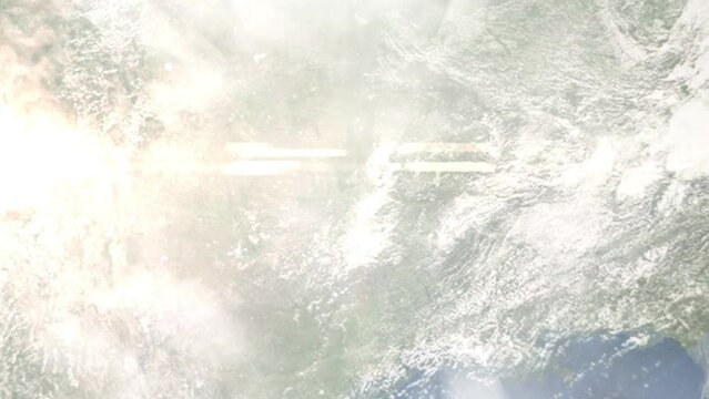 Zoom in from space and focus on Ada, Oklahoma, USA. 3D Animation. Background for travel intro. Elements of this image furnished by NASA.