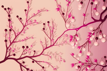 Fototapeta premium repeating pattern of pink cherry branches on a pink background. 