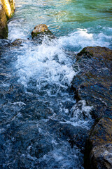 Transparent waters of Kopru River (Köprüçay, ancient Eurymedon) with its emerald green colour in Koprulu Canyon (Köprülü Kanyon) National Park, Antalya, Turkey. It's a rafting paradise