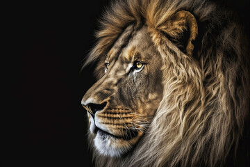 Naklejka premium lion head close-up on black background. 