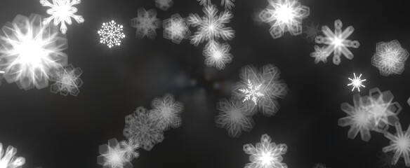 Snowflakes - Snowflakes and bokeh lights on the blue Merry Christmas background. 3D render