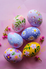 easter eggs on a pink table
