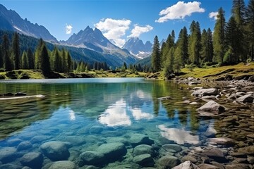 Stunning mountain lake landscape with crystal clear water