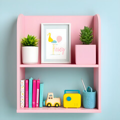 Pink little shelf with kids stuff