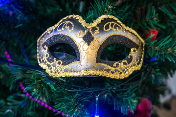 Brazilian Carnival concept. Carnival mask in illustrative background.