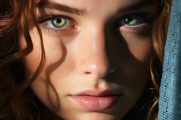 Portrait of a young redheaded woman with green eyes