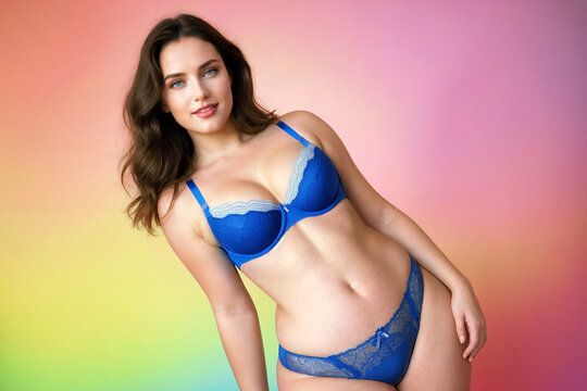 Curve  woman plus size model in lingerie on a bright colored background