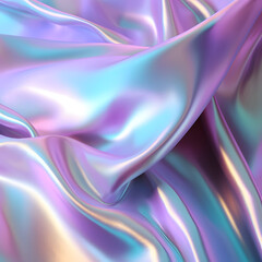 abstract background of holographic silk or satin with flowing folds, blue, pink, gradient