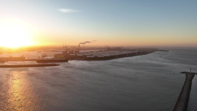 Hoek van Holland and Rotterdam port. North sea, LNG terminal, Liquefied natural gas storage and terminal.