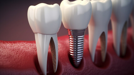 Close up of dental teeth implant.Generative AI