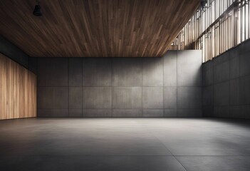 Empty room interior background concrete wall and wooden paneling