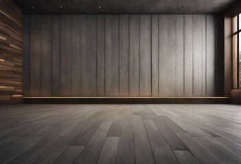 Empty room interior background concrete wall and wooden paneling