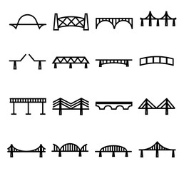 Bridge, icon set.City architecture construction