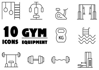 Gym and fitness icon set.Body care and workout or exercise equipment icons.