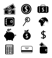 finance and money  black icons set