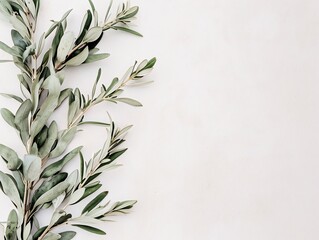 Minimalist Olive Branch: Elegant Greenery on Pale Background with Copyspace