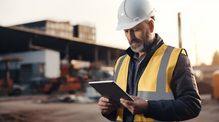 construction worker in hard hat on construction site.