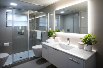 Fototapeta na wymiar Modern bathroom interior with plants