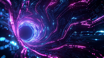 Dark Abstract Background With Neon Lines Forming Int Image Technology Wallpaper