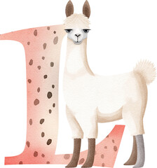 Fototapeta premium Letter L with llama illustration created with Generative AI technology