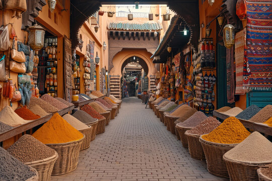 a colorful and characteristic bazaar of fragrant spices. Morocco, Marrakech