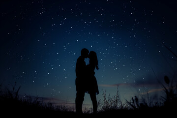 Two people standing under a starry night sky
