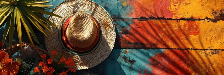 Mexican sombrero hat on wooden background, Chico de Mayo