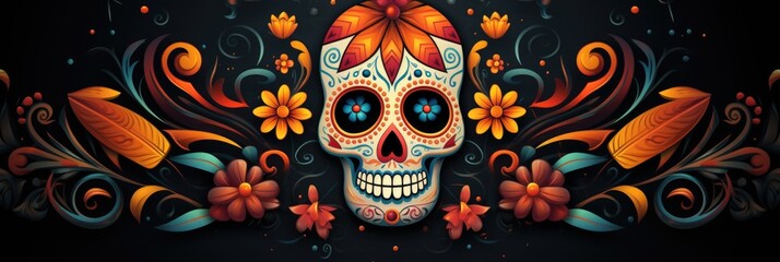 Traditional Calavera, Sugar Skull decorated with flowers.