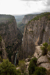 Panorama landscape of Tazı Kanyonu (aka Eagles Canyon, Tazi Canyon) and Bilgelik Vadisi (aka Wisdom Valley). Located in Köprülü Canyon National Park, Antalya, Turkey