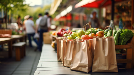 buying vegetables in reusable bags at the local market.Generative AI