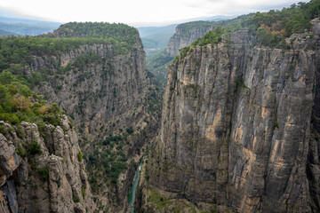 Panorama landscape of Tazı Kanyonu (aka Eagles Canyon, Tazi Canyon) and Bilgelik Vadisi (aka Wisdom Valley). Located in Köprülü Canyon National Park, Antalya, Turkey