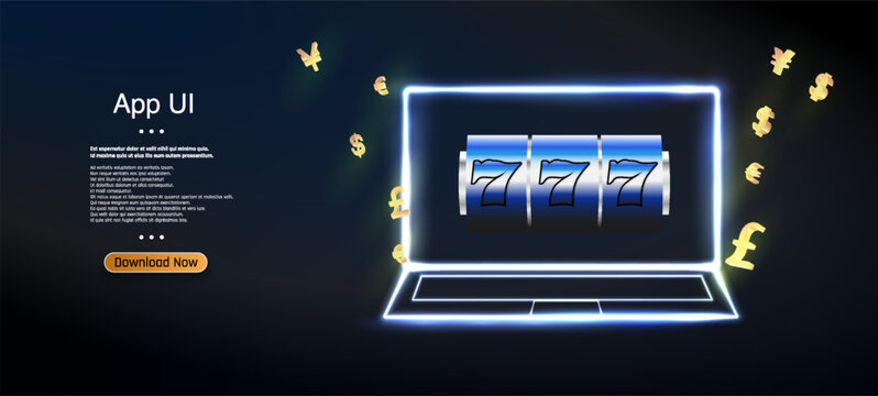 Engaging Casino App UI Display with Vibrant Colors, Showcasing a Winning Spin on Slot Machine, Surrounded by Flying Currency Symbols - Perfect for Online Gambling and Betting Platforms