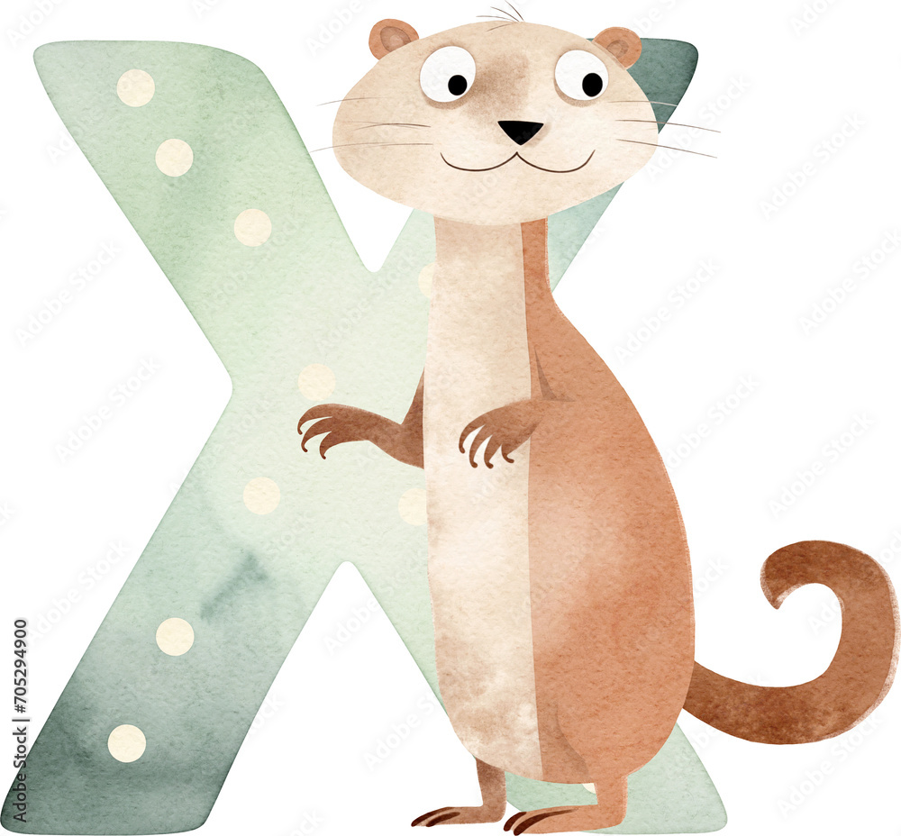 Poster letter x with xerus illustration created with generative ai technology