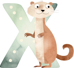 Obraz premium Letter X with xerus illustration created with Generative AI technology