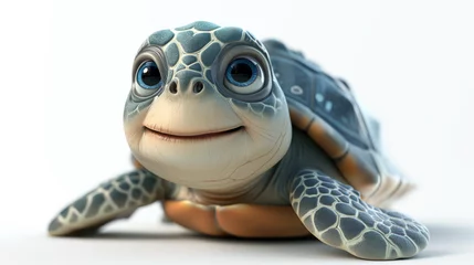 Poster 3d cartoon old sea turtle isolate on white background © Surasri
