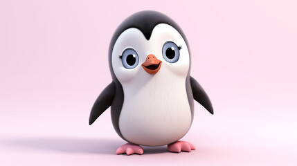 3d baby female penguin in pink background