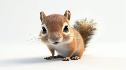 Fotobehang 3d cartoon baby squirrel on a white background © Surasri