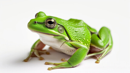 green frog on white background