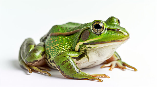 photograph green frog on white background