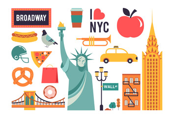 New York City, USA collection of icons and graphic elements. Geometrical modern style concept illustrations - obrazy, fototapety, plakaty