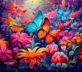 flowers and butterflies, colorful frequencies,
