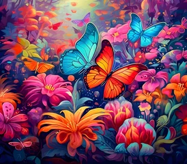 Keuken spatwand met foto flowers and butterflies, colorful frequencies, © american