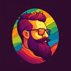 a dad with a beard in the colours of the pride flag. Rainbow 2d 