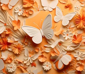 3D, butterflies, flat background, layered forms, paper quilling, masterpiece, trending on...