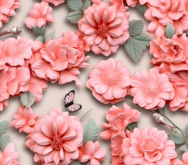 flowers and butterflies, low relief, 3d, layered, flatlay, millenial pink