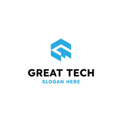 Geometric letter G and T logo design, Creative technology vector logo template