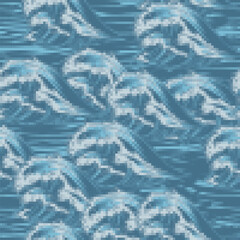 Marine waves colorful seamless pattern
