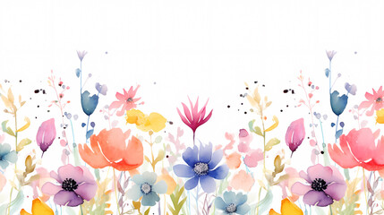 Floral frame with watercolor flowers, decorative flower background pattern, watercolor floral border background