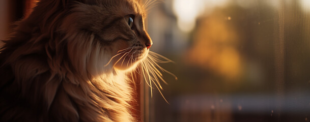 Close up shot of a cat looking out the window