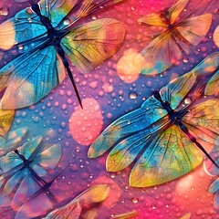 Spotted and splattered with all colors of the rainbow. Tileable wallpaper, repeating seamless texture, pattern, crystal dragonfly wings, macro photography, ray tracing, unreal engine, delicate, eligan